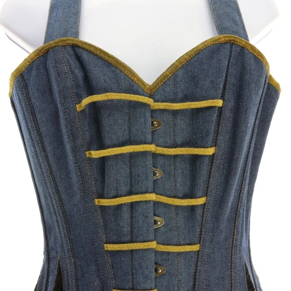 Denim Corset Top with Gold Trim